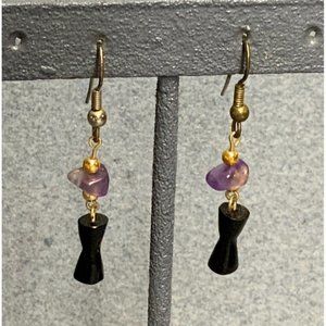 Dangle Pierced Earrings Gold Silver Purple Organic Black Hourglass Retro BoHo
